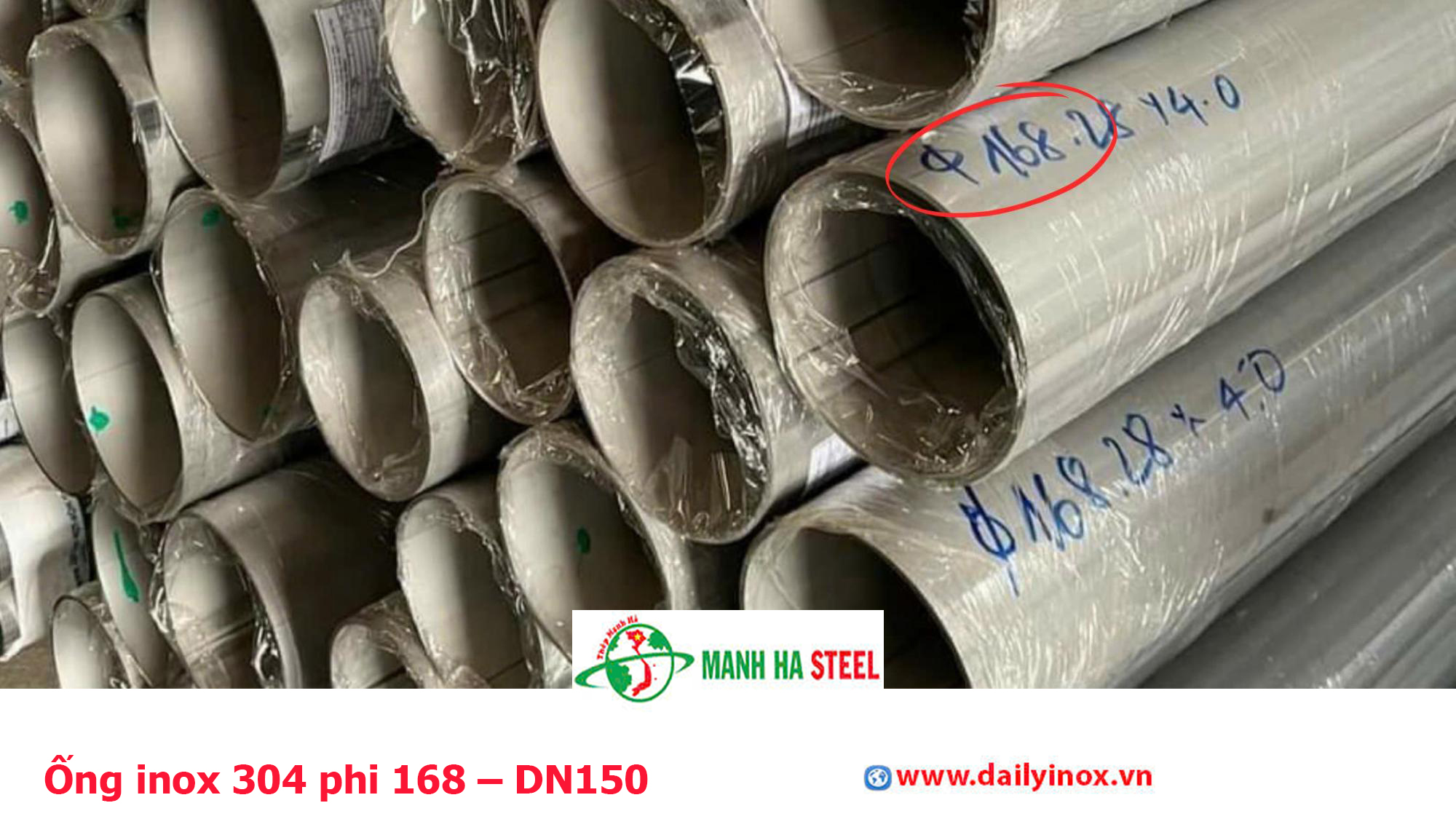 Ống inox 304 phi 168 – DN150