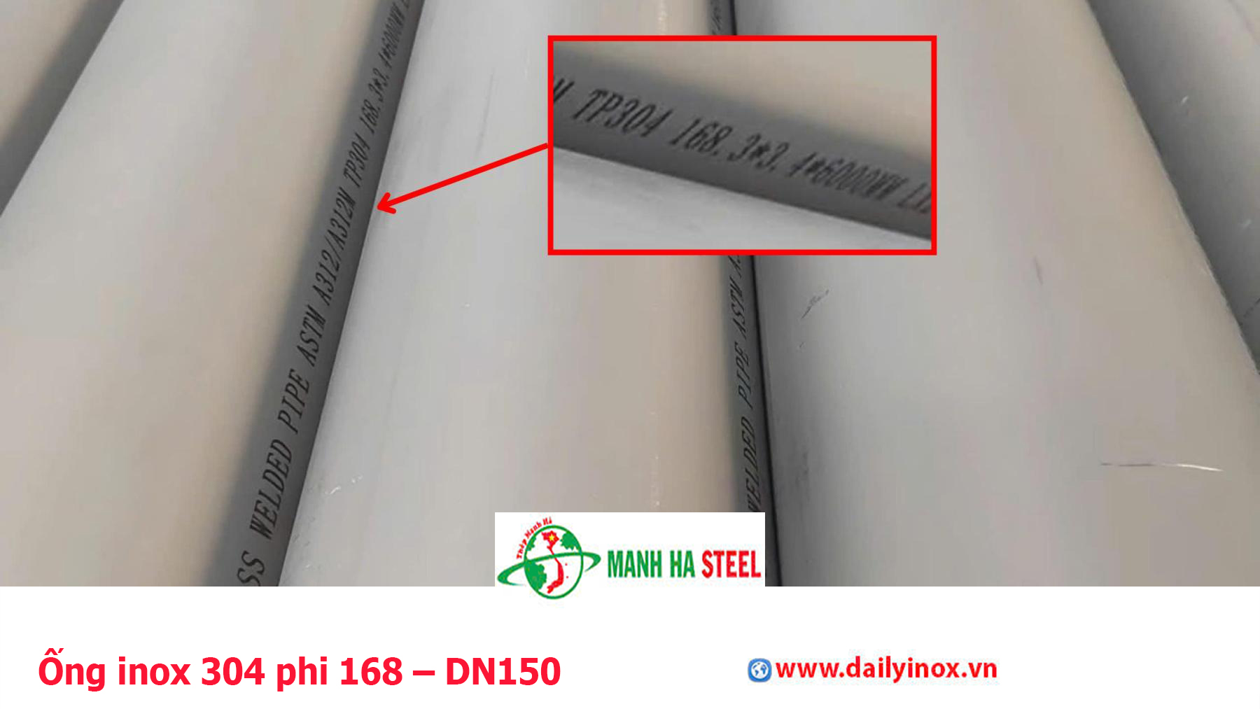 Ống inox 304 phi 168 – DN150