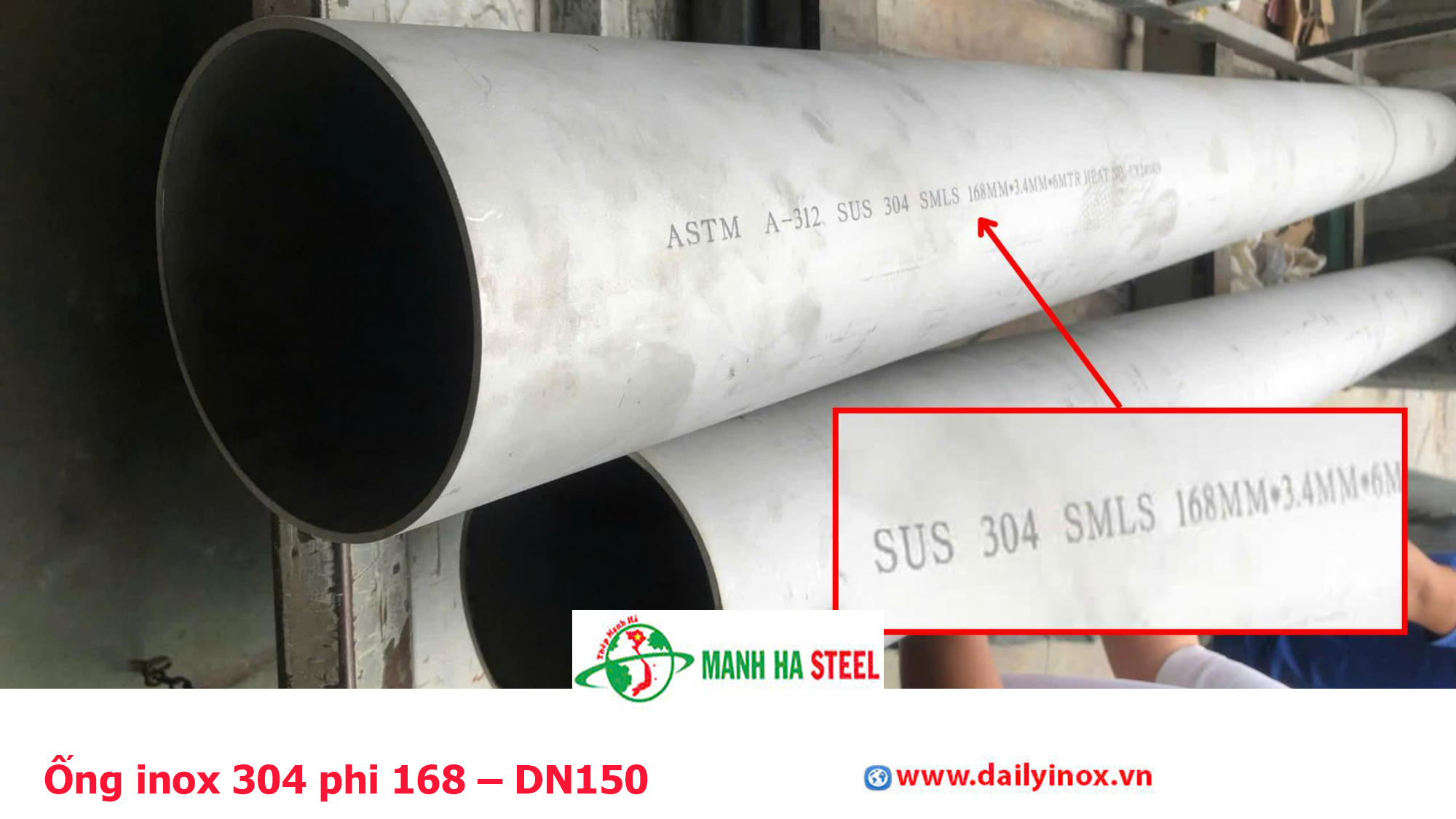 Ống inox 304 phi 168 – DN150