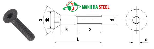 BU LÔNG LỤC GIÁC CHÌM ĐẦU BẰNG (ĐẦU CÔN) DIN 7991
