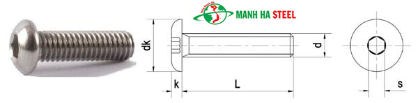 BU LÔNG LỤC GIÁC CHÌM ĐẦU CẦU INOX 201, 304 DIN 7380