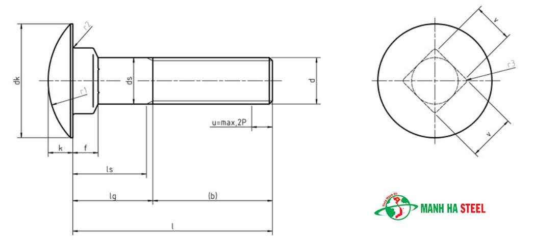 Bulông đầu tròn cổ vuông inox 304