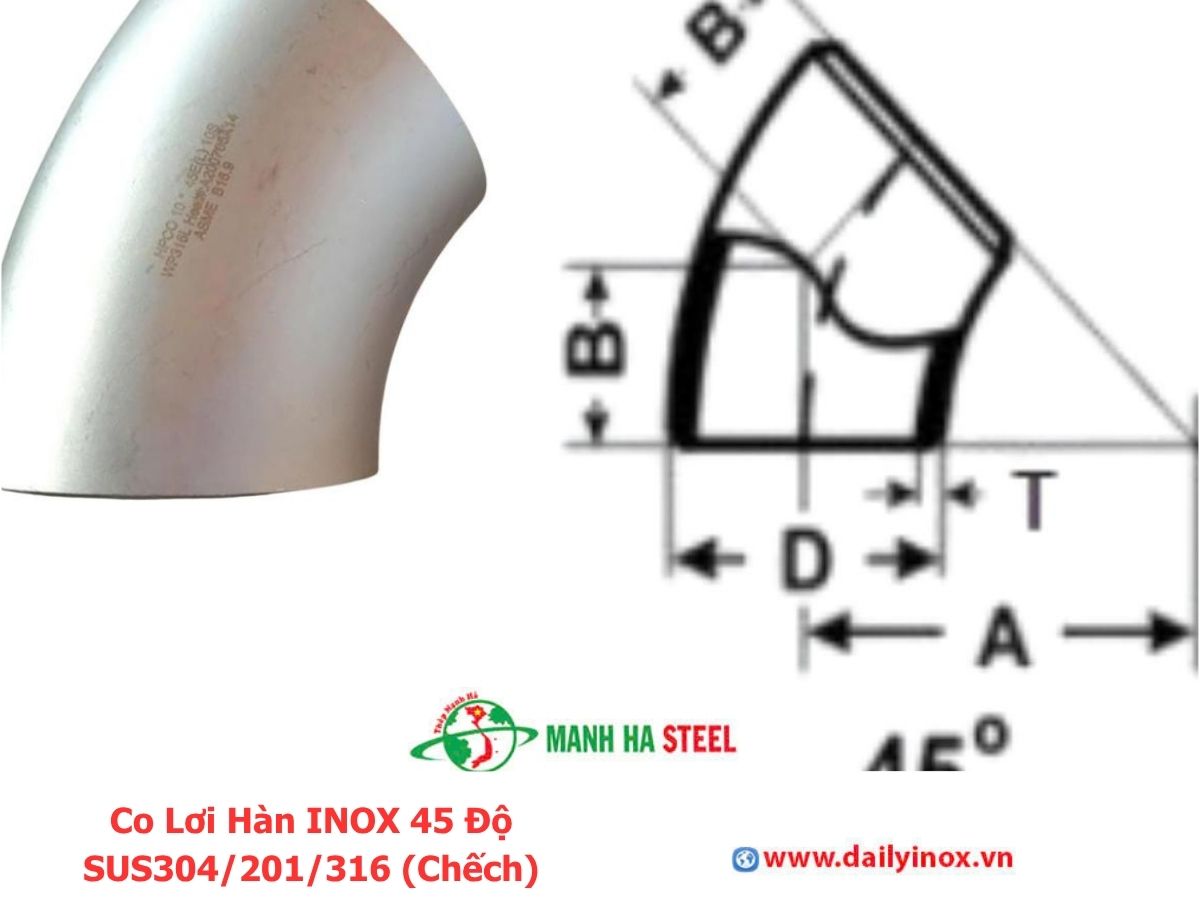 Co Lơi Hàn INOX 45 Độ SUS304/201/316 (Chếch)