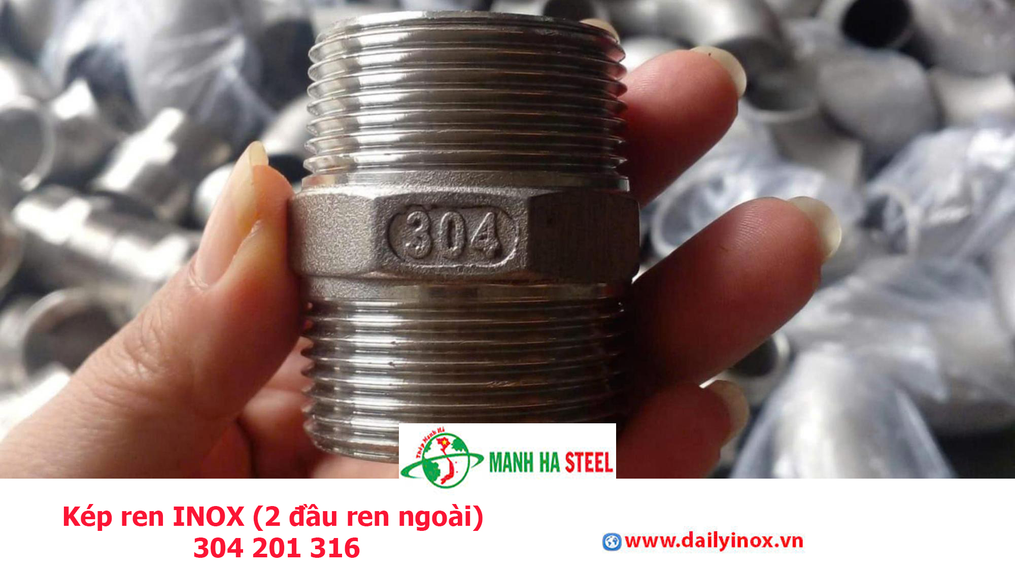 Kép ren INOX (2 đầu ren ngoài) 304 201 316