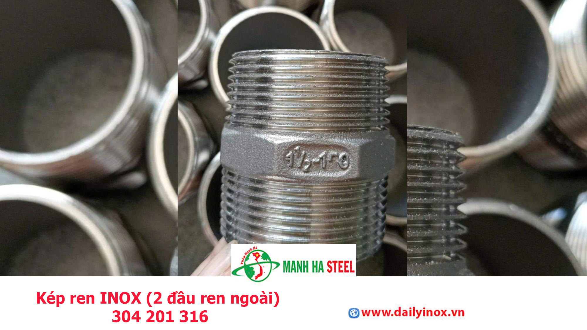 Kép ren INOX (2 đầu ren ngoài) 304 201 316