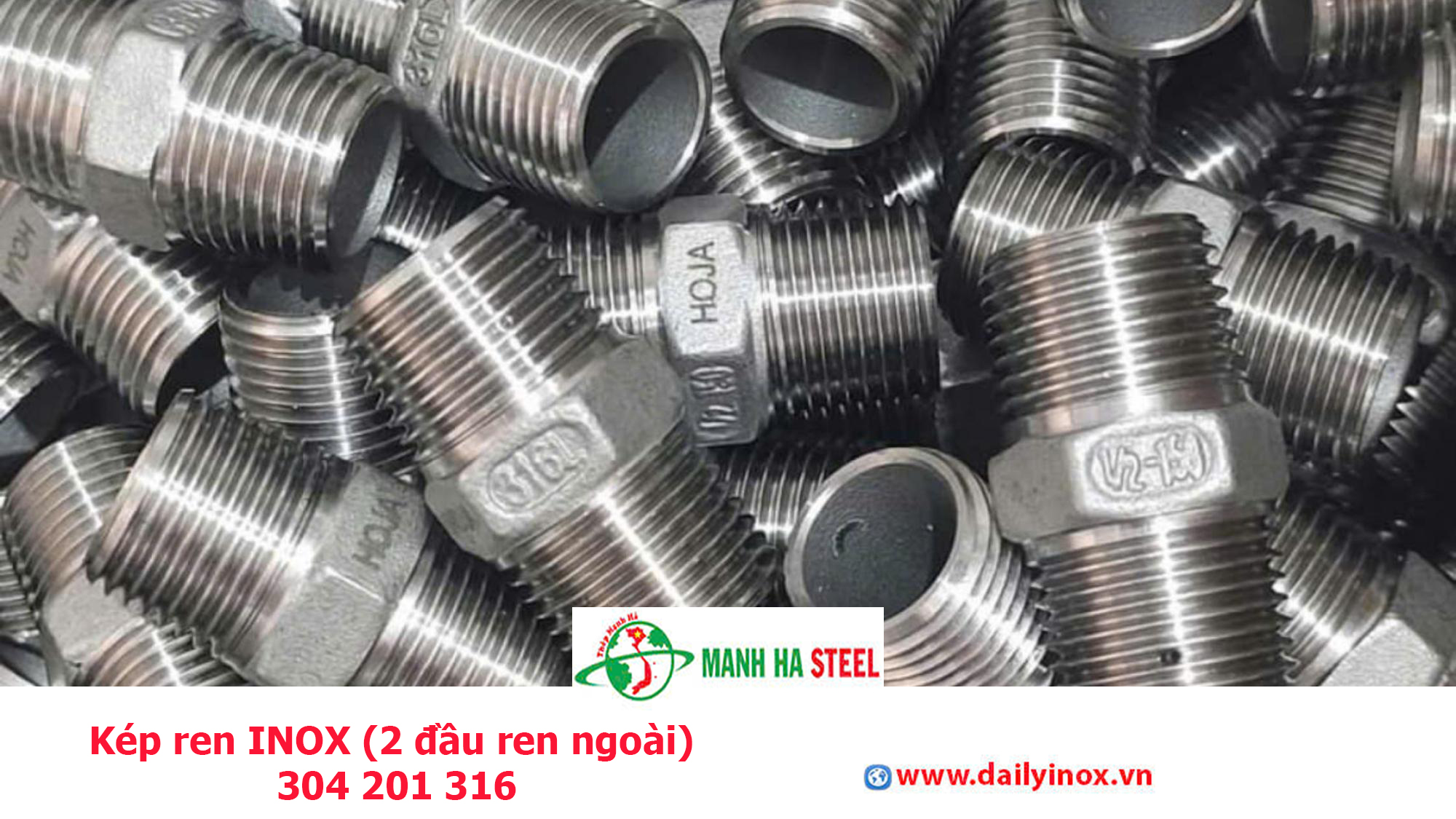 Kép ren INOX (2 đầu ren ngoài) 304 201 316