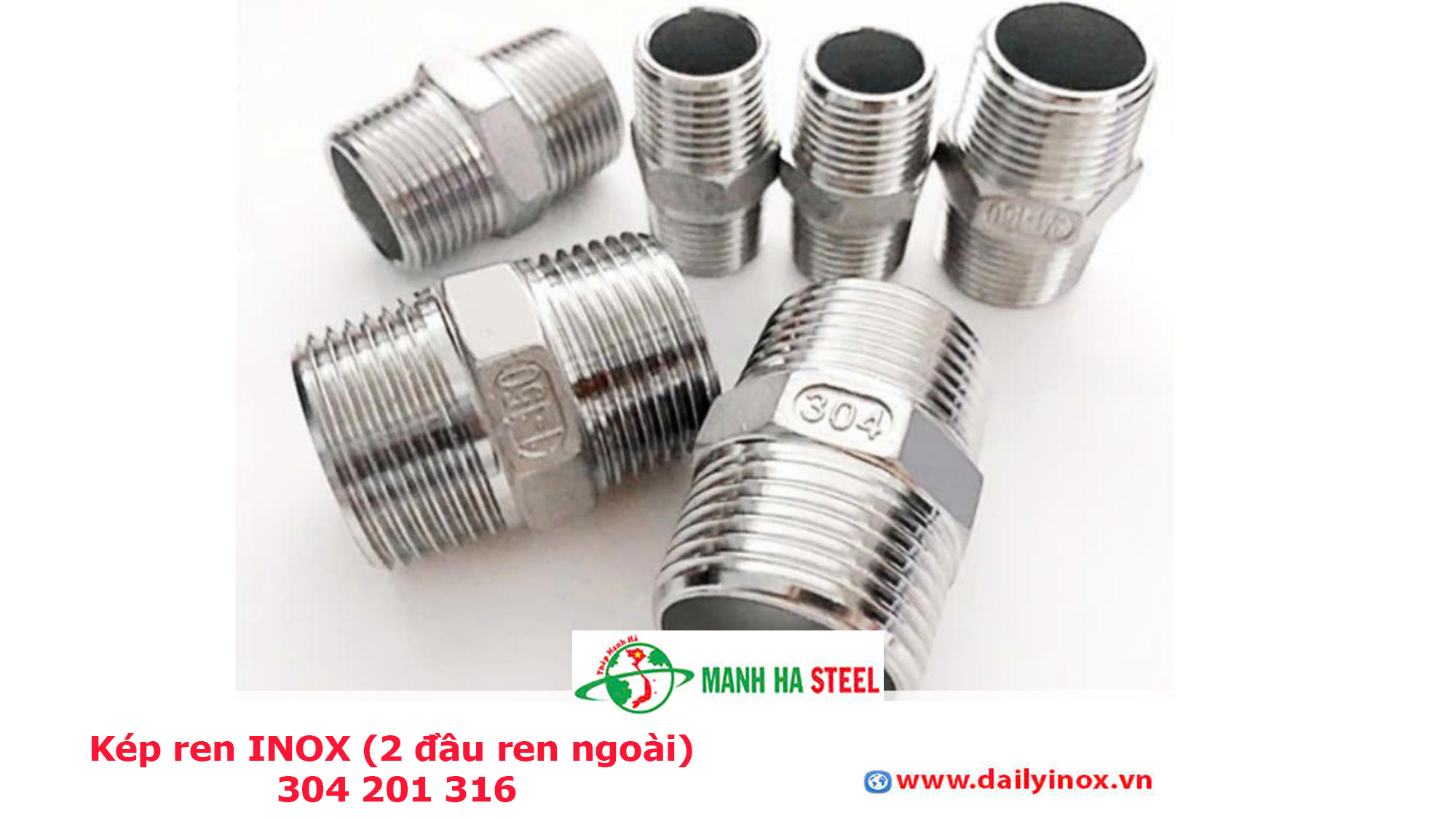 Kép ren INOX (2 đầu ren ngoài) 304 201 316