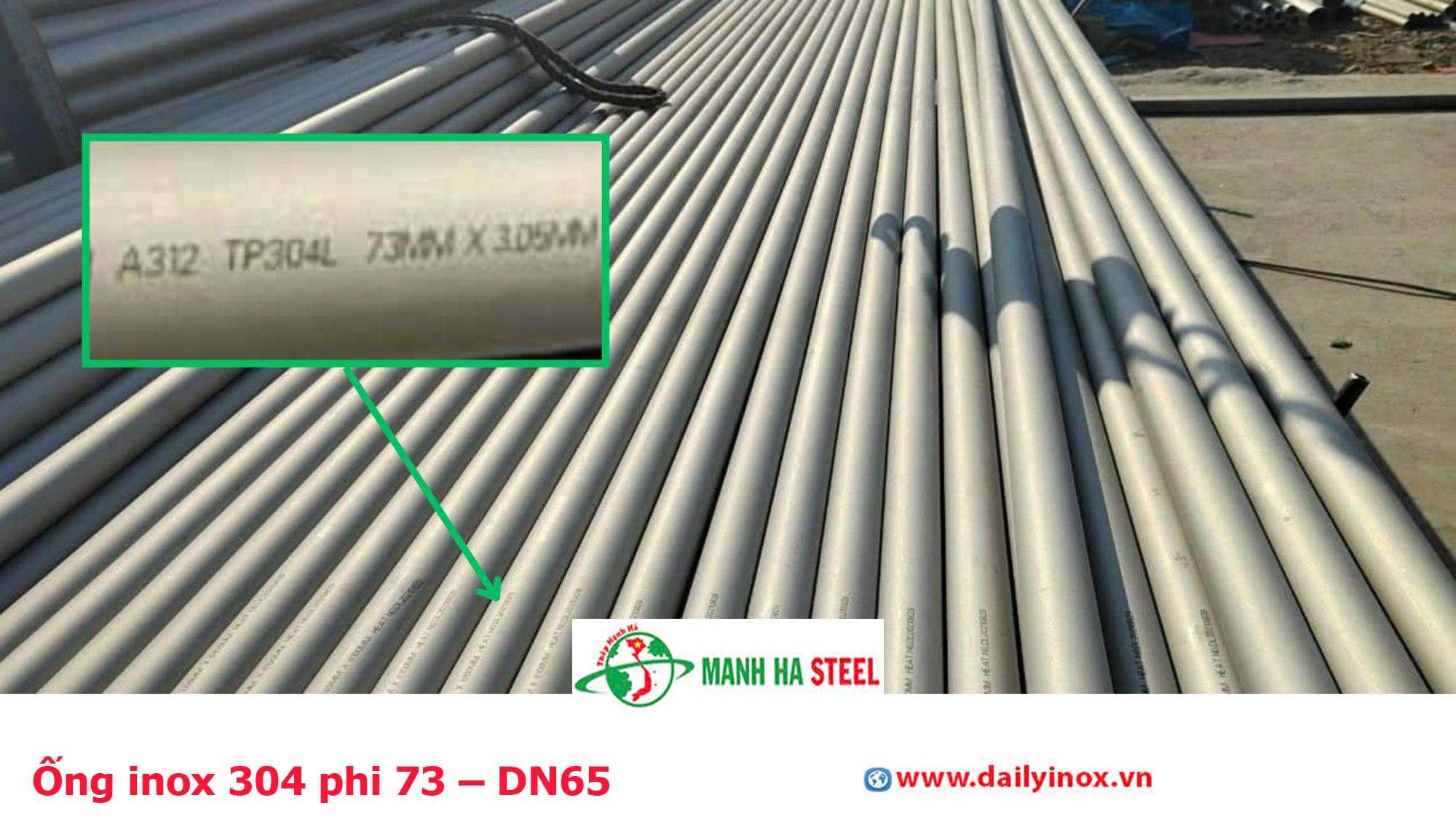 Ống inox 304 phi 73 – DN65