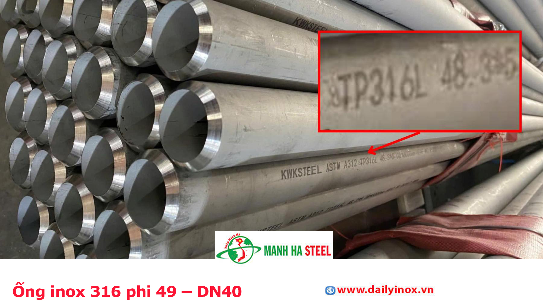 Ống inox 316 phi 49 – DN40