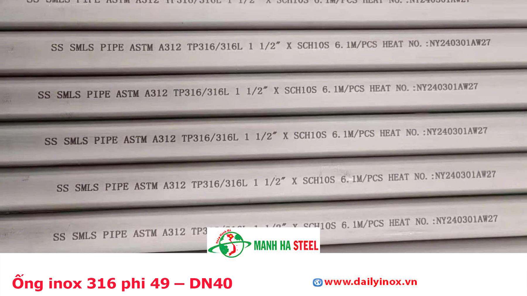 Ống inox 316 phi 49 – DN40