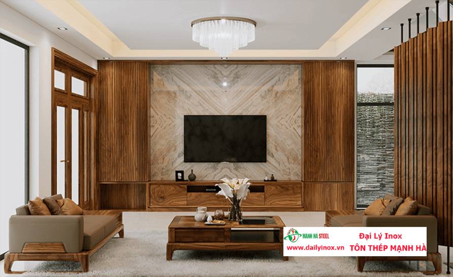 15+ mẫu vách ốp tường trang trí phòng khách đẹp, hiện đại 2025