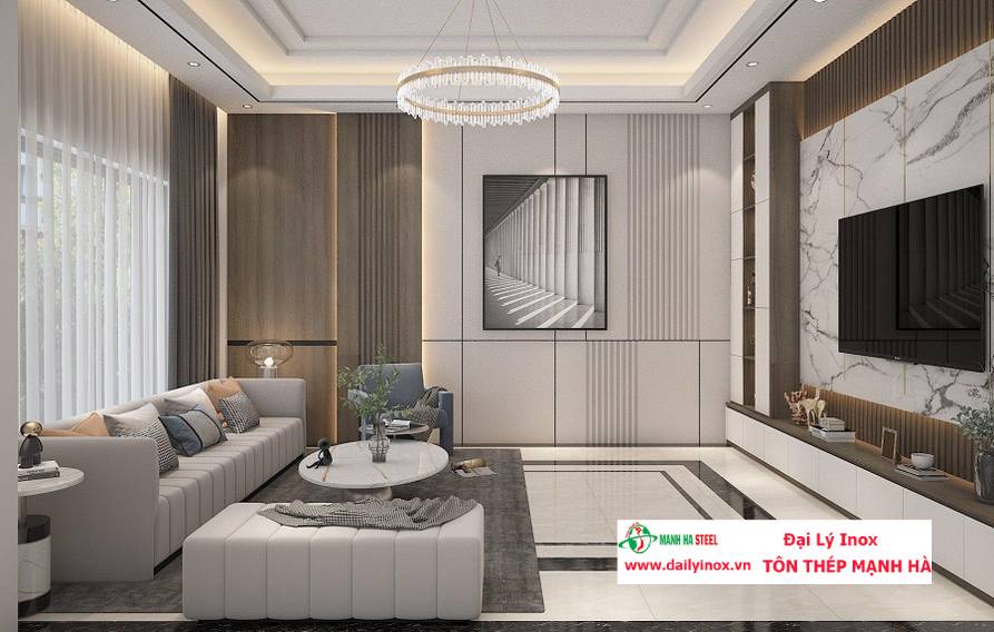 15+ mẫu vách ốp tường trang trí phòng khách đẹp, hiện đại 2025