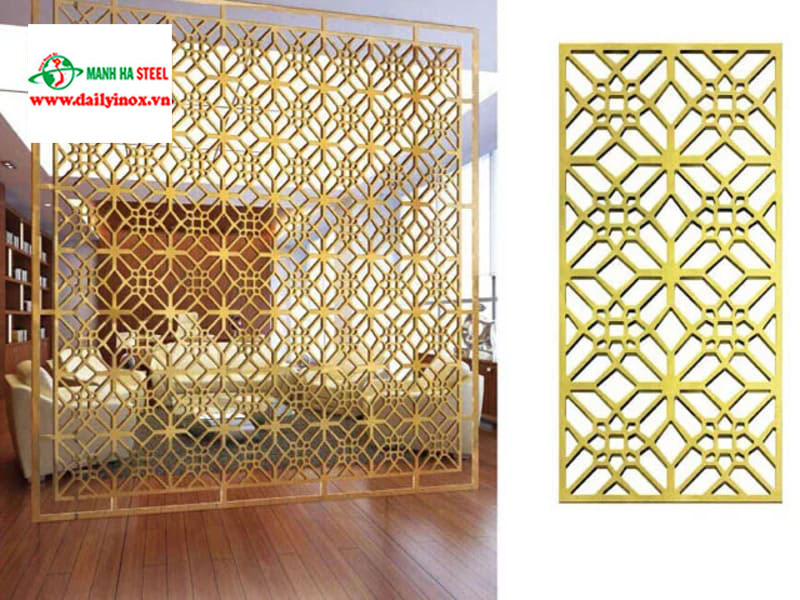 Vách ngăn CNC inox mạ vàng trang trí phòng khách