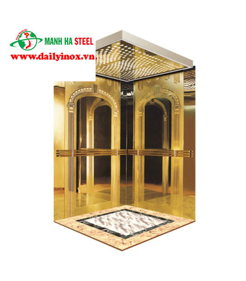inox gương vàng ốp thang máy