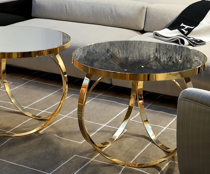 bàn trà inox mạ vàng đá tự nhiên