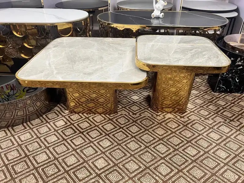 bàn trà inox mạ vàng vuông