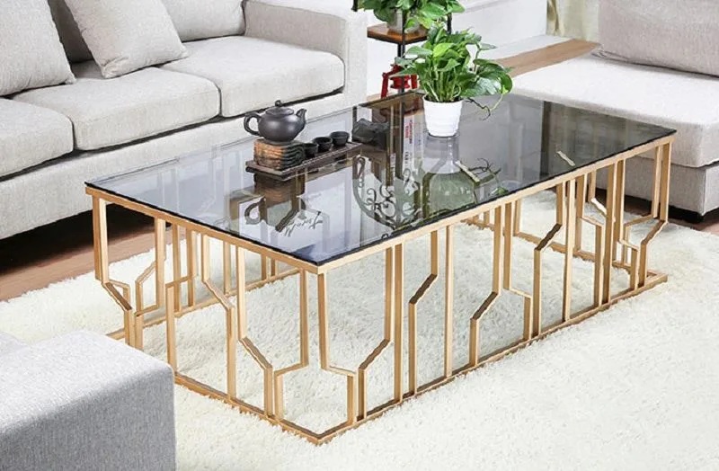 bàn trà inox mạ vàng