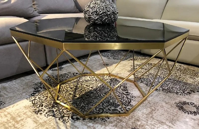 bàn trà inox mạ vàng lục giác