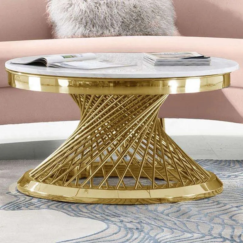 bàn trà inox mạ vàng chân xoáy