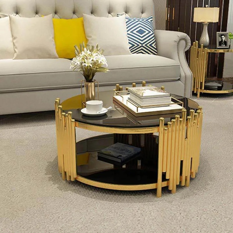 bàn trà inox mạ vàng kết hợp sofa