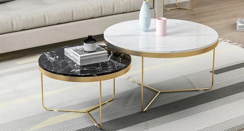 bàn trà inox mạ vàng kết hợp mặt đá