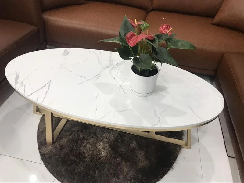 bàn trà inox mạ vàng elip