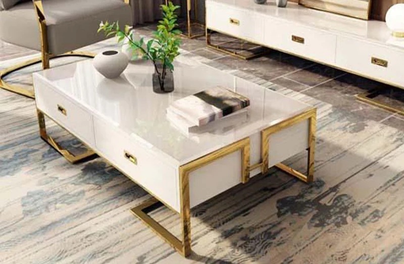 bàn trà inox mạ vàng