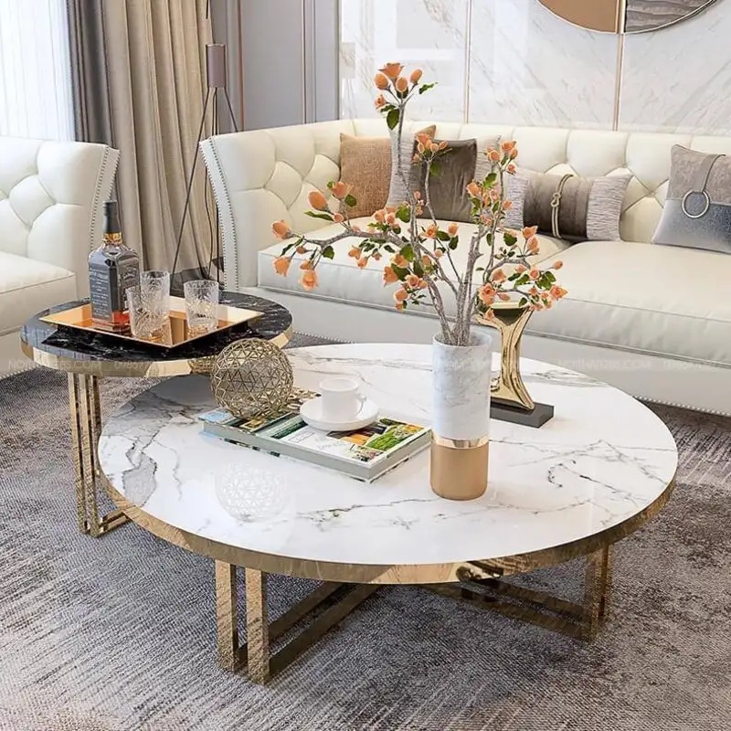 bàn trà inox mạ vàng