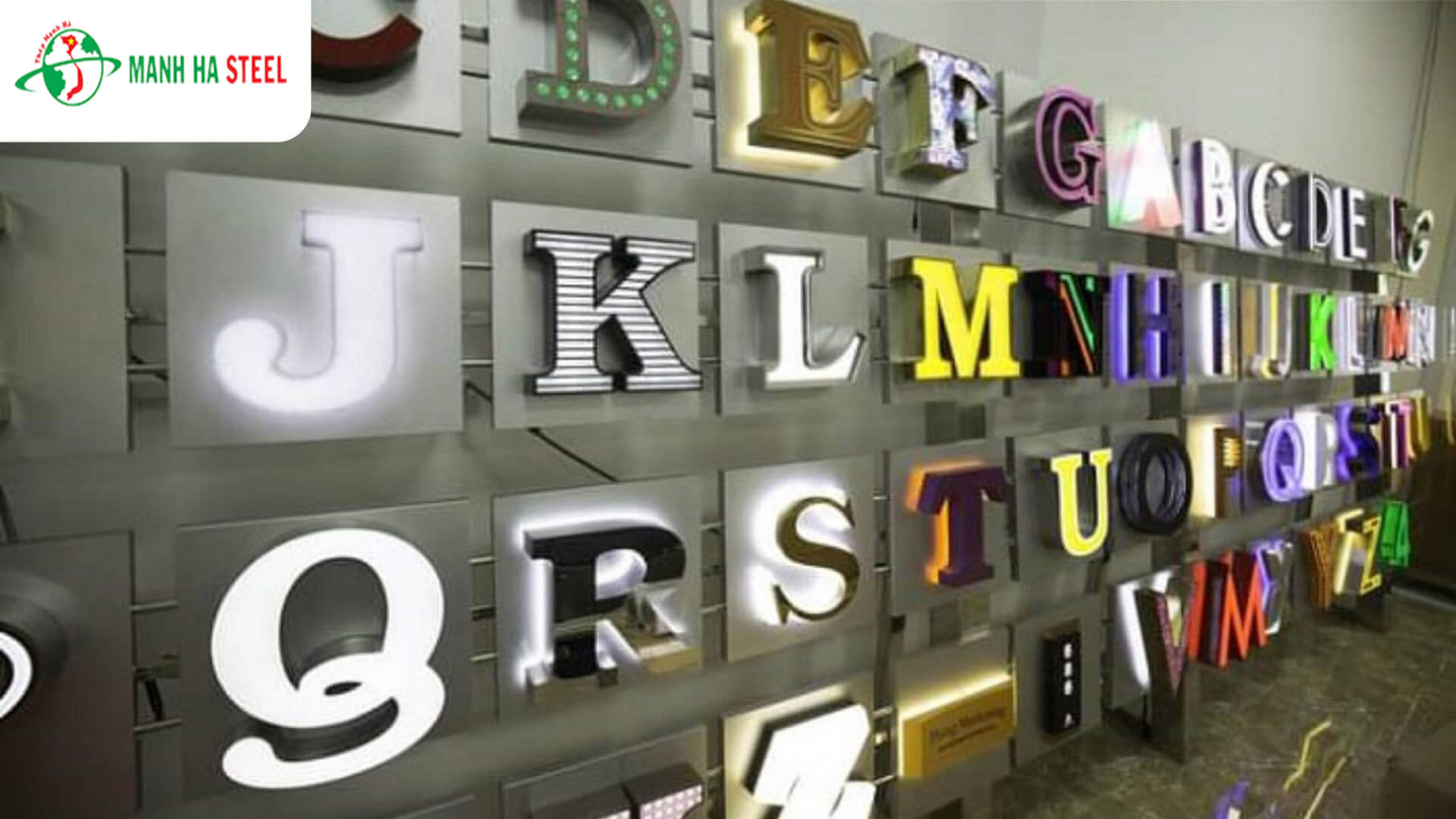 Chữ inox sơn tĩnh điện làm biển quảng cáo, bảng hiệu công ty