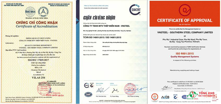 Chứng nhận chất lượng thép hình Miền Nam