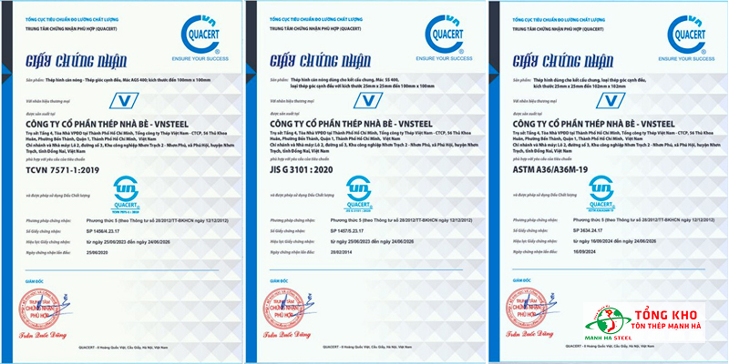 Chứng nhận chất lượng thép hình V Nhà Bè