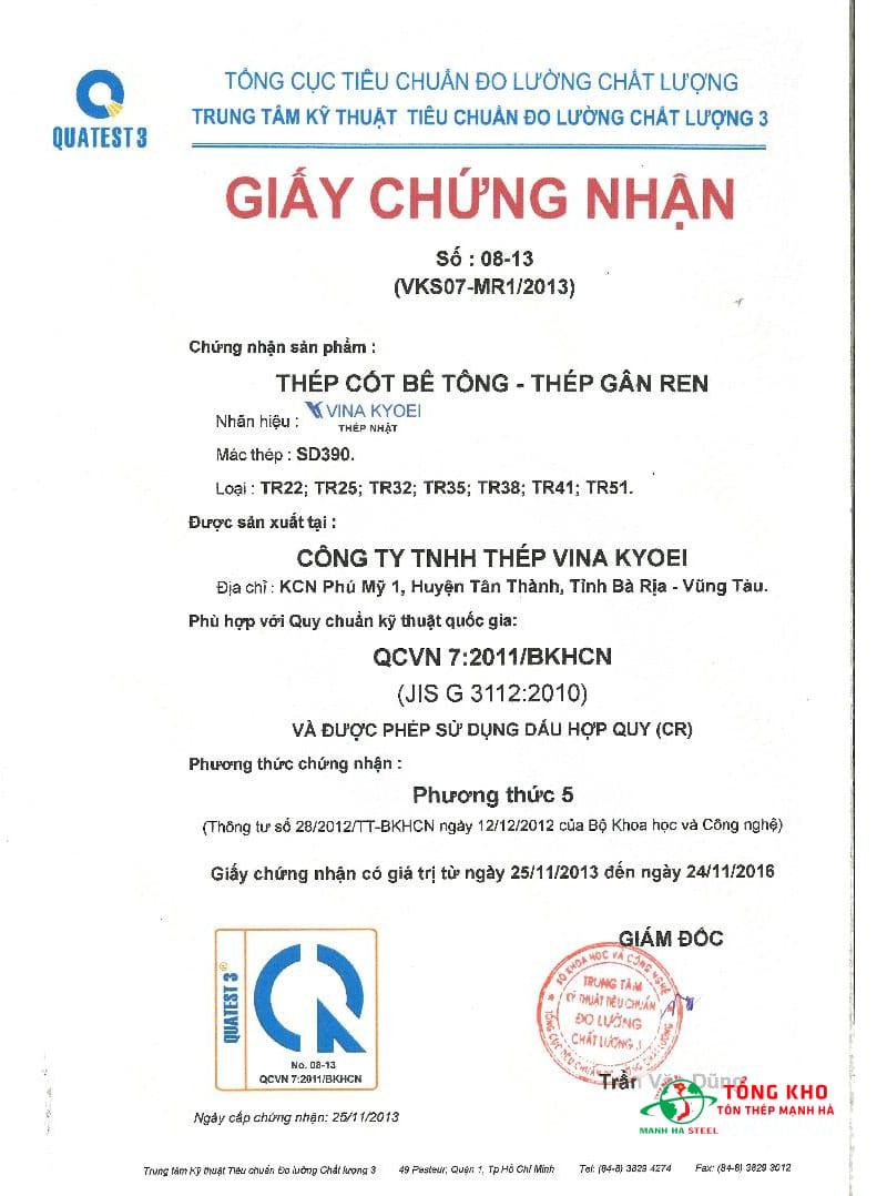 Chứng nhận chất lượng JIS cho thép gân ren Việt Nhật