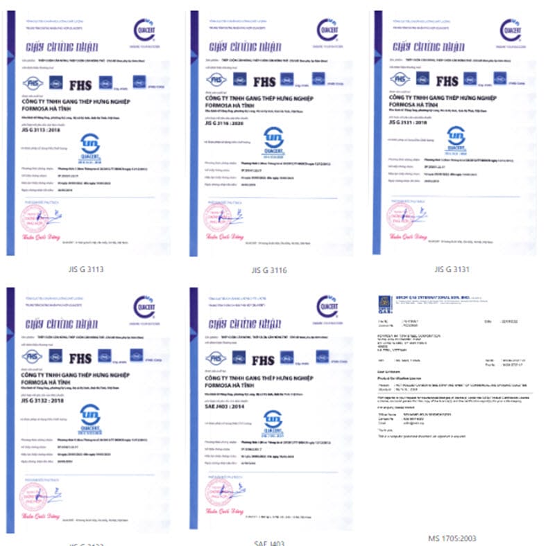 Chứng nhận chất lượng thép Formosa