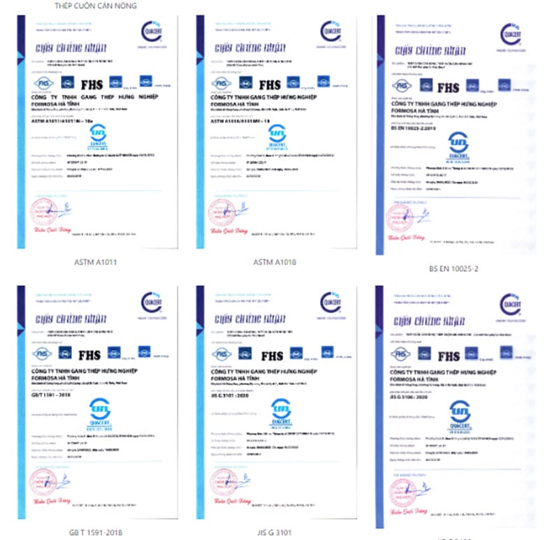 Chứng nhận chất lượng thép Formosa (2)