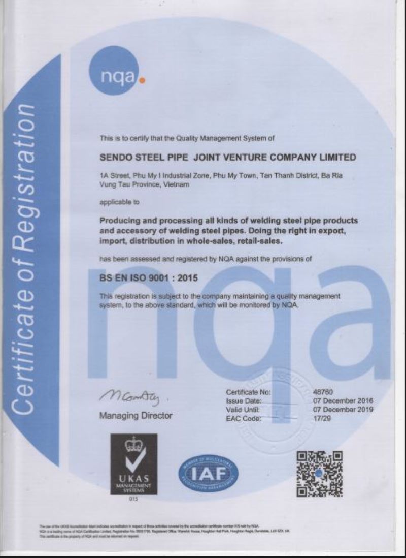 Tiêu chuẩn ISO 9001 hệ thống quản lý chất lượng nhà máy thép Việt Nhật