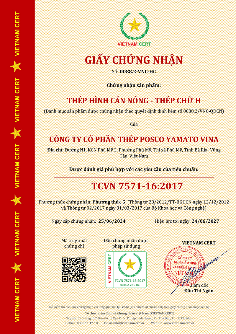 Chứng nhận TCVN 7571-16:2017 thép hình H Posco