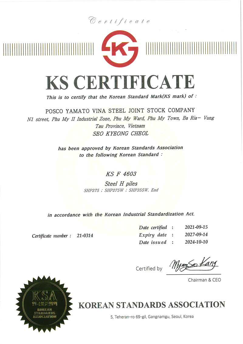Chứng nhận KS F4603:2016 thép hình I Posco
