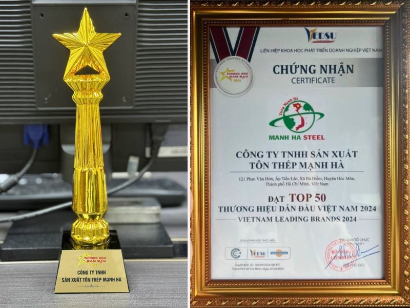 Chứng nhận Đại lý inox Mạnh Hà đạt Top 50 Thương hiệu dẫn đầu Việt Nam năm 2024