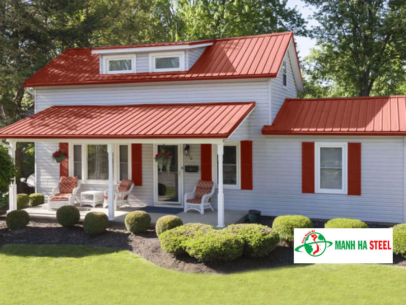 Mẫu nhà cấp 4 lợp tôn cán sóng màu đỏ