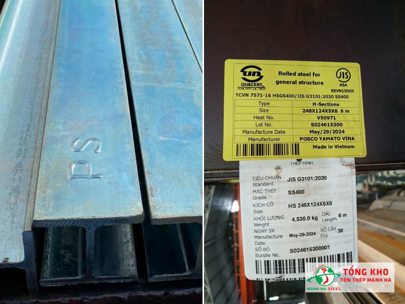Ký hiệu dập nổi và tem nhãn thép hình Posco chính hãng