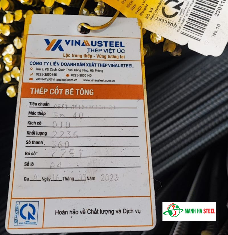 Nhãn mác thép Việt Úc có đầy đủ thông tin sản phẩm