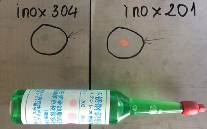 Phân biệt inox 304 bằng phương pháp dùng thuốc thử