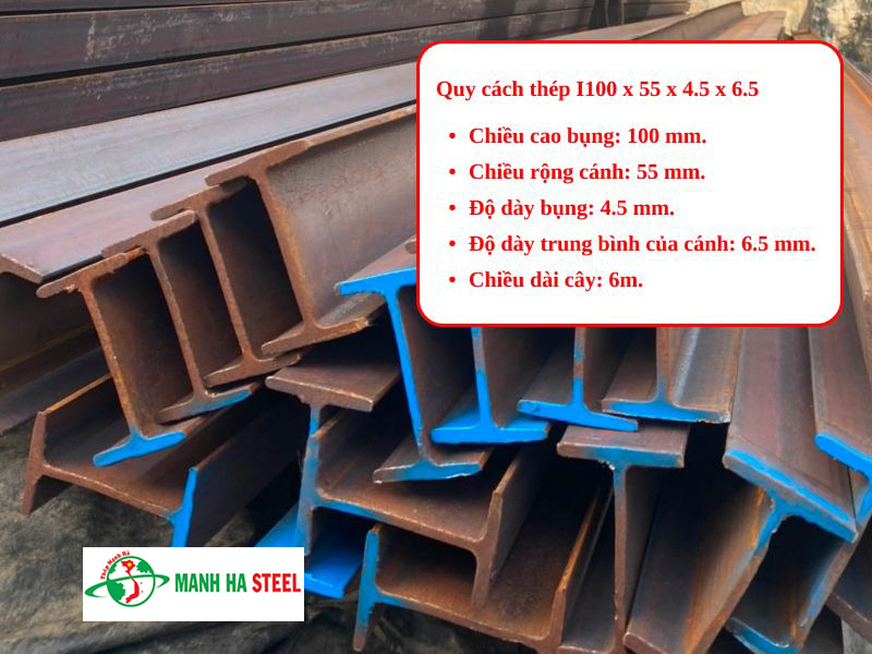 Quy cách thép I100x55x4.5x6.5