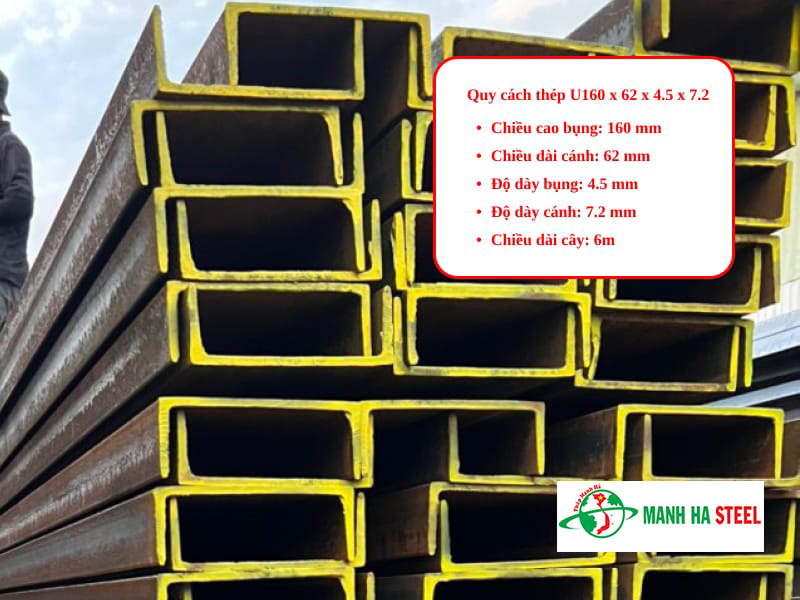 Quy cách thép U160x62x4.5x7.2