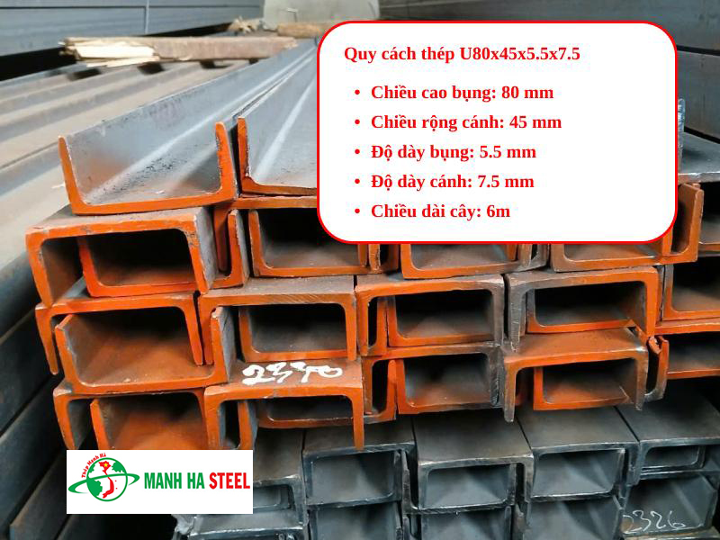 Quy cách thép U80x45x5.5x7.5