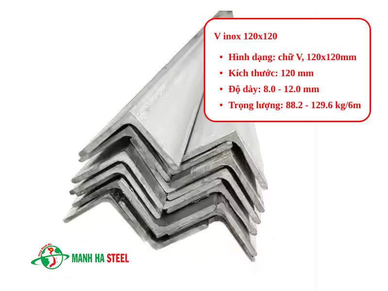 Thông số kỹ thuật thanh V inox 120x120