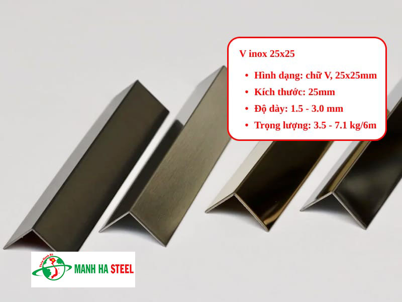 Thông số kỹ thuật thanh V inox 25x25