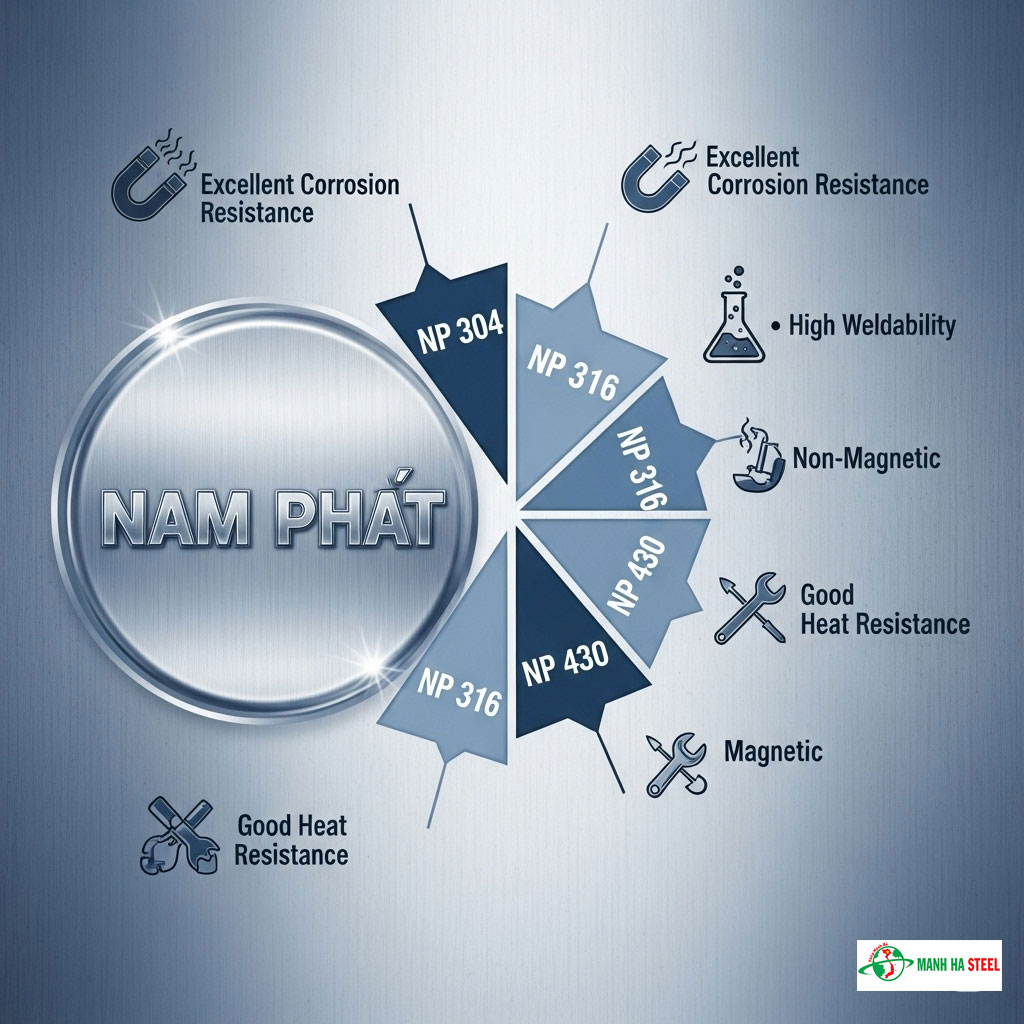 Hộp inox trang trí Nam Phát 201, 304, 316, 403, 430, 410, 310, 420