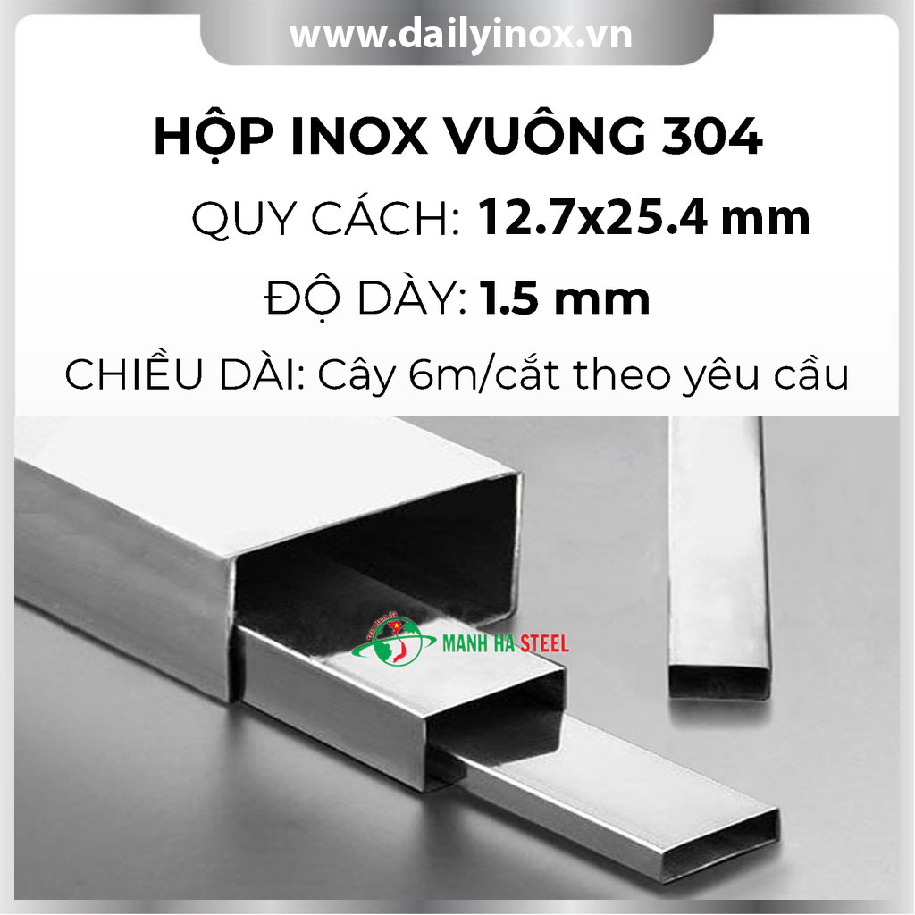 Hộp inox chữ nhật trang trí 12.7x25.4