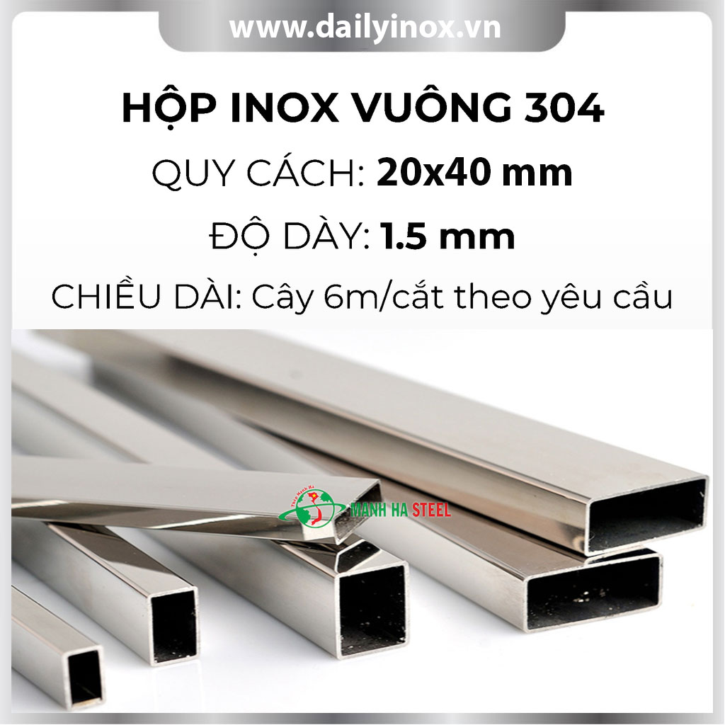 Hộp inox chữ nhật trang trí 20x40